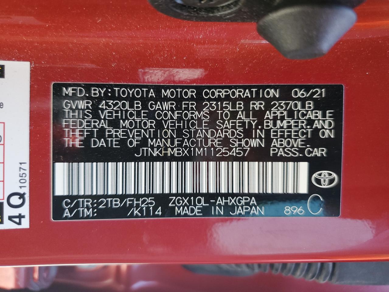 JTNKHMBX1M1125457 2021 Toyota C-Hr Xle