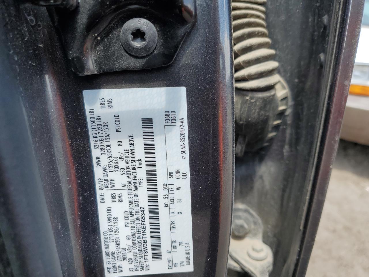 1FT8W3BT1KEF65342 2019 Ford F350 Super Duty