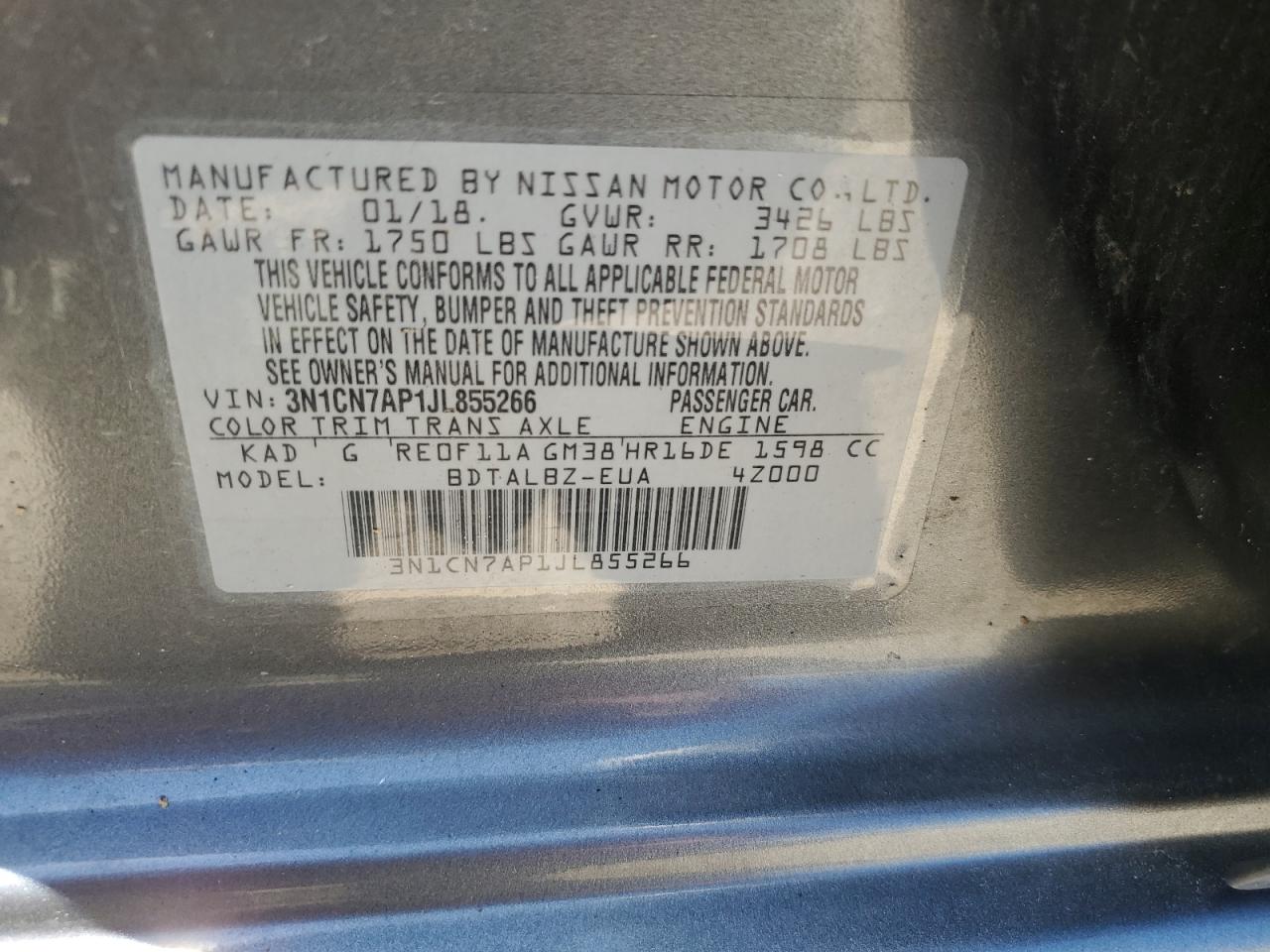 3N1CN7AP1JL855266 NISSAN VERSA 2018