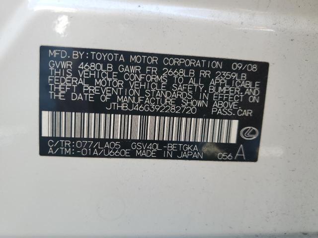 2009 Lexus Es 350 VIN: JTHBJ46G392282720 Lot: 60156854