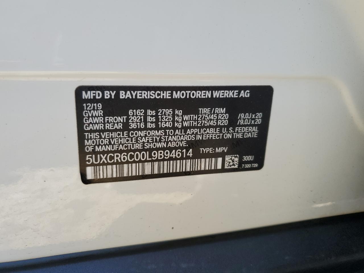 5UXCR6C00L9B94614 2020 BMW X5 xDrive40I