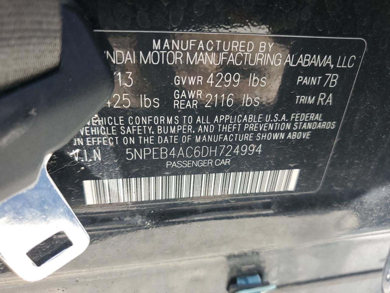 5NPEB4AC6DH724994 2013 Hyundai Sonata Gls