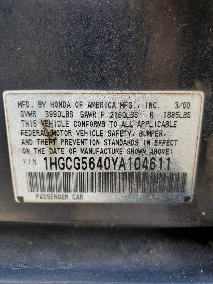 1HGCG5640YA104611 2000 Honda Accord Lx