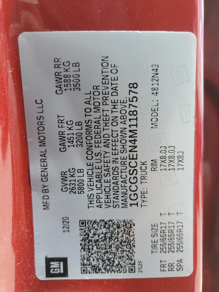 1GCGSCEN4M1187578 2021 Chevrolet Colorado Lt