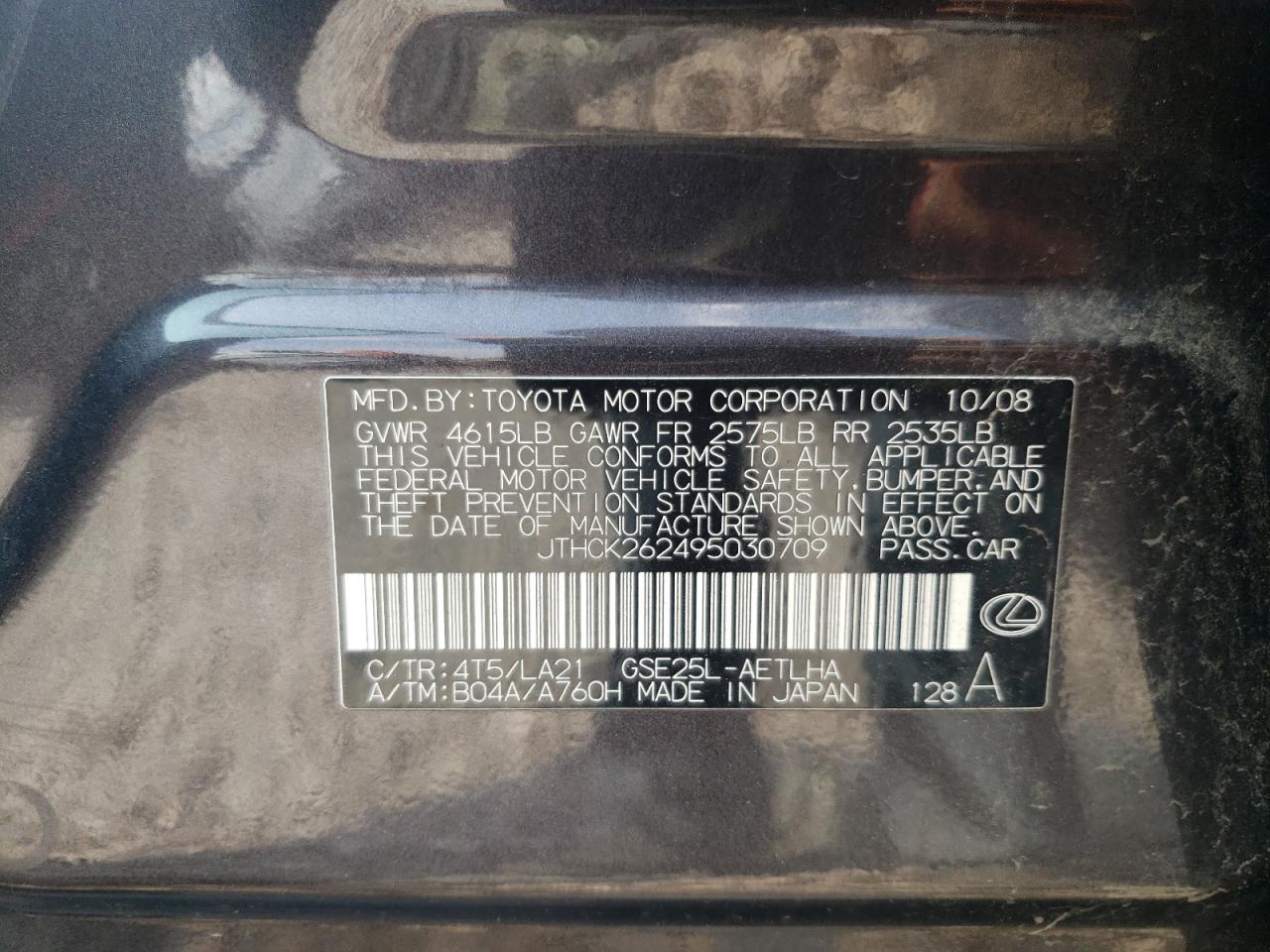 JTHCK262495030709 2009 Lexus Is 250