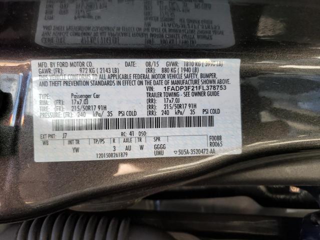 2015 Ford Focus Se VIN: 1FADP3F21FL378753 Lot: 57267774