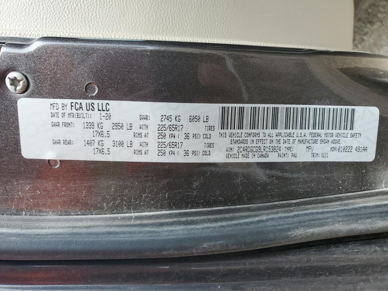 2C4RDGCG9LR153824 2020 Dodge Grand Caravan Sxt