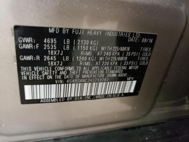 2017 Subaru Outback 2.5I Limited VIN: 4S4BSANC2H3259283 Lot: 59199684