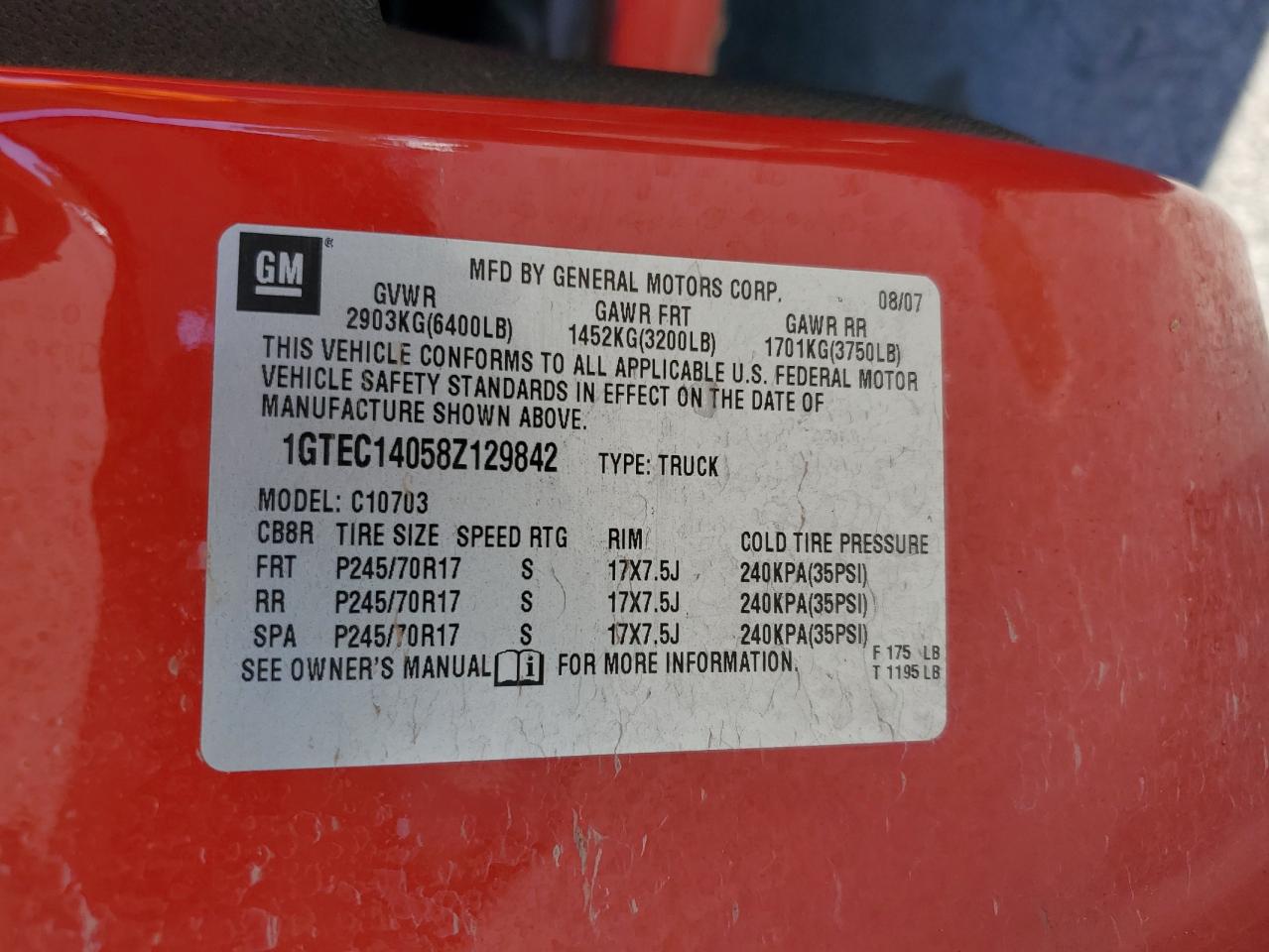 1GTEC14058Z129842 2008 GMC Sierra C1500