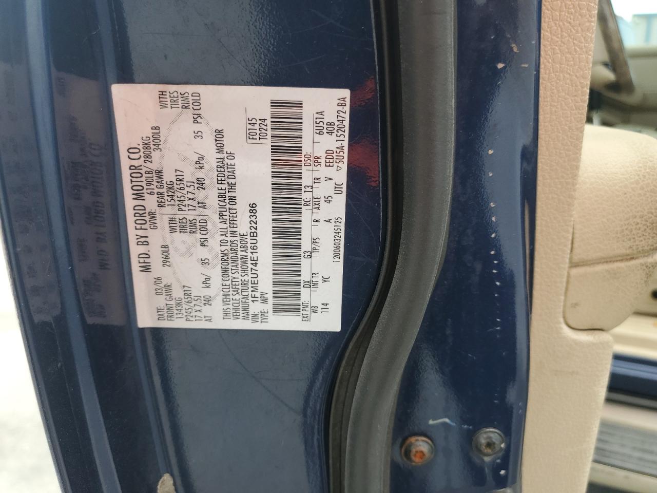 1FMEU74E16UB22386 2006 Ford Explorer Eddie Bauer