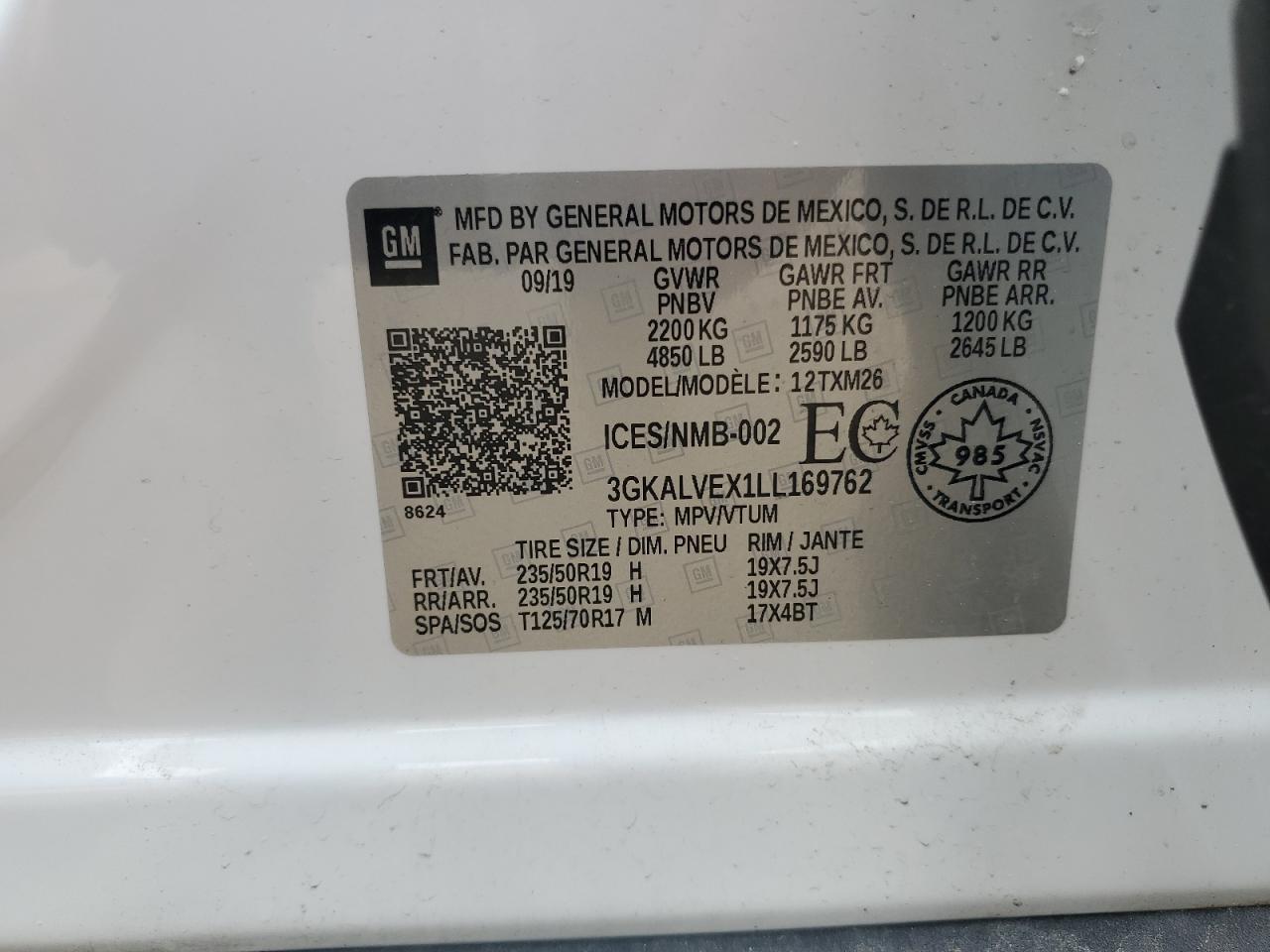 3GKALVEX1LL169762 2020 GMC Terrain Slt