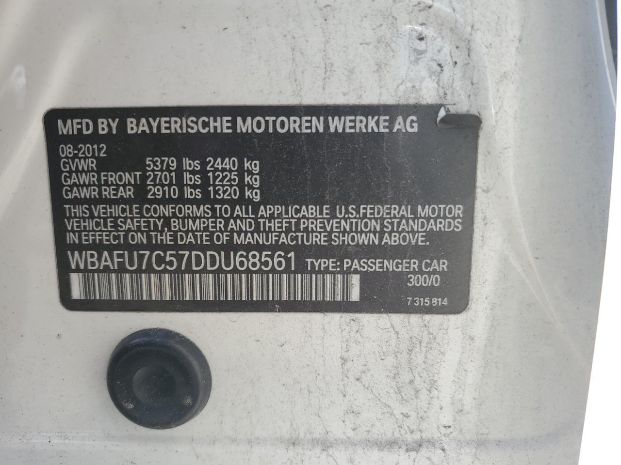 WBAFU7C57DDU68561 2013 BMW 535 Xi