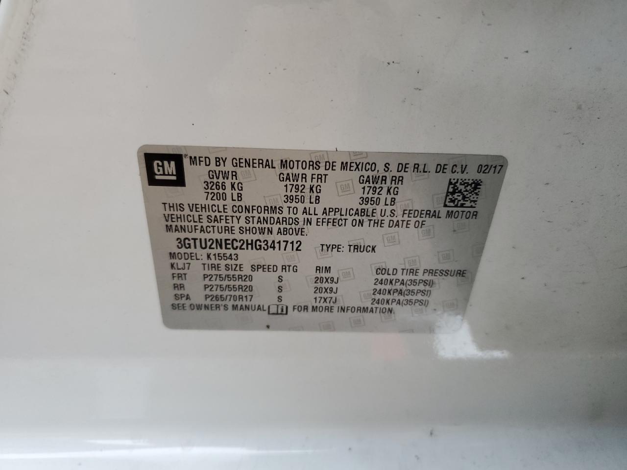 3GTU2NEC2HG341712 2017 GMC Sierra K1500 Slt
