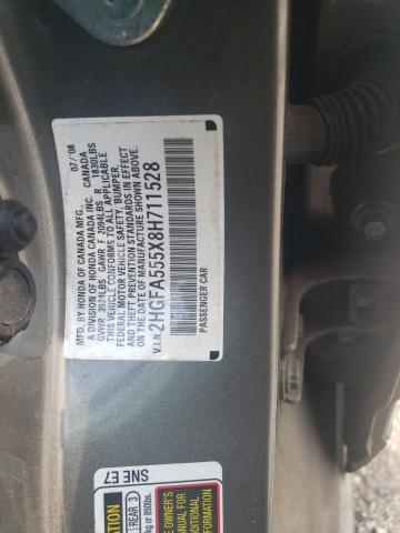 2008 Honda Civic Si VIN: 2HGFA555X8H711528 Lot: 57731224