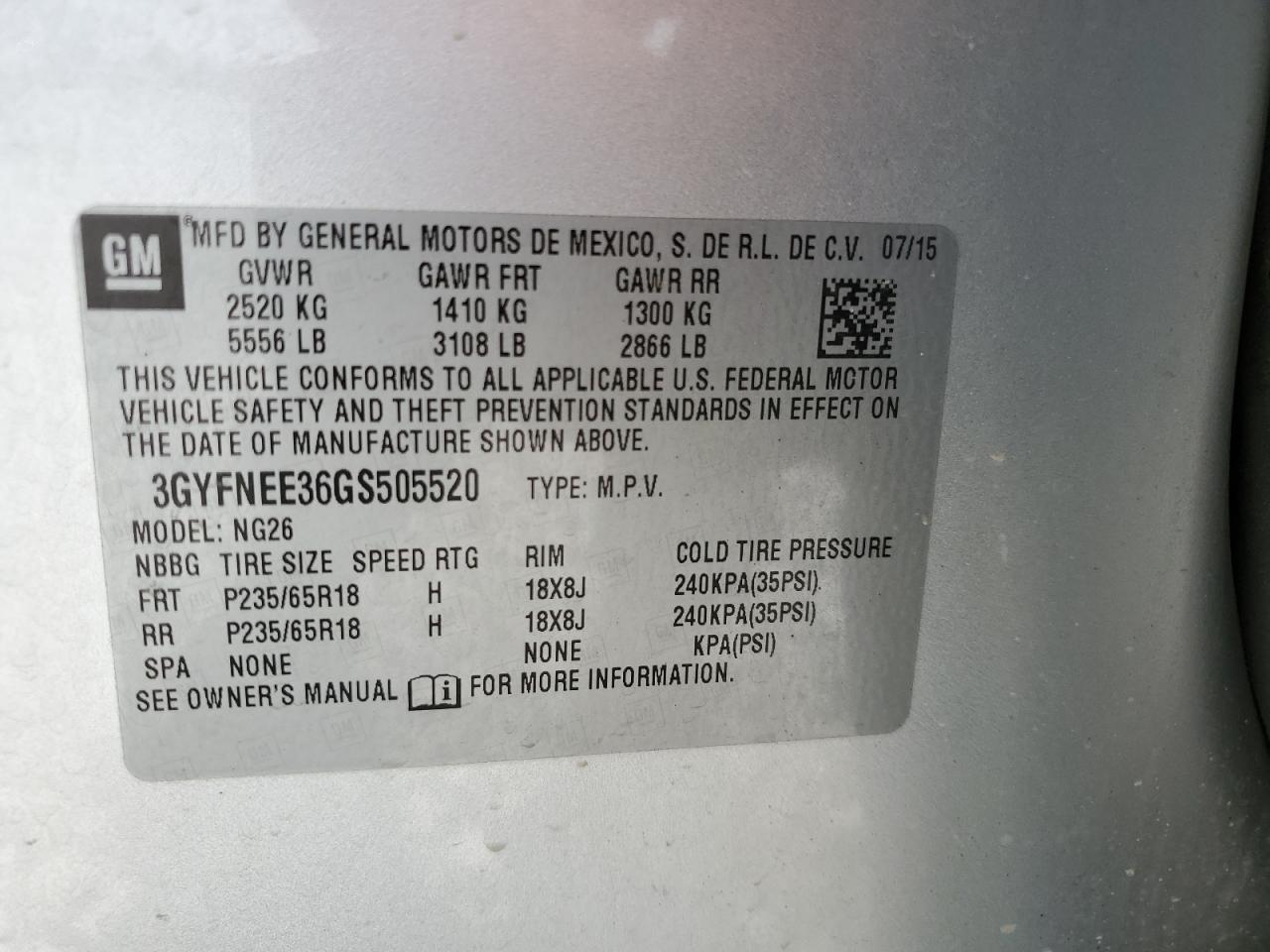 3GYFNEE36GS505520 2016 Cadillac Srx Luxury Collection