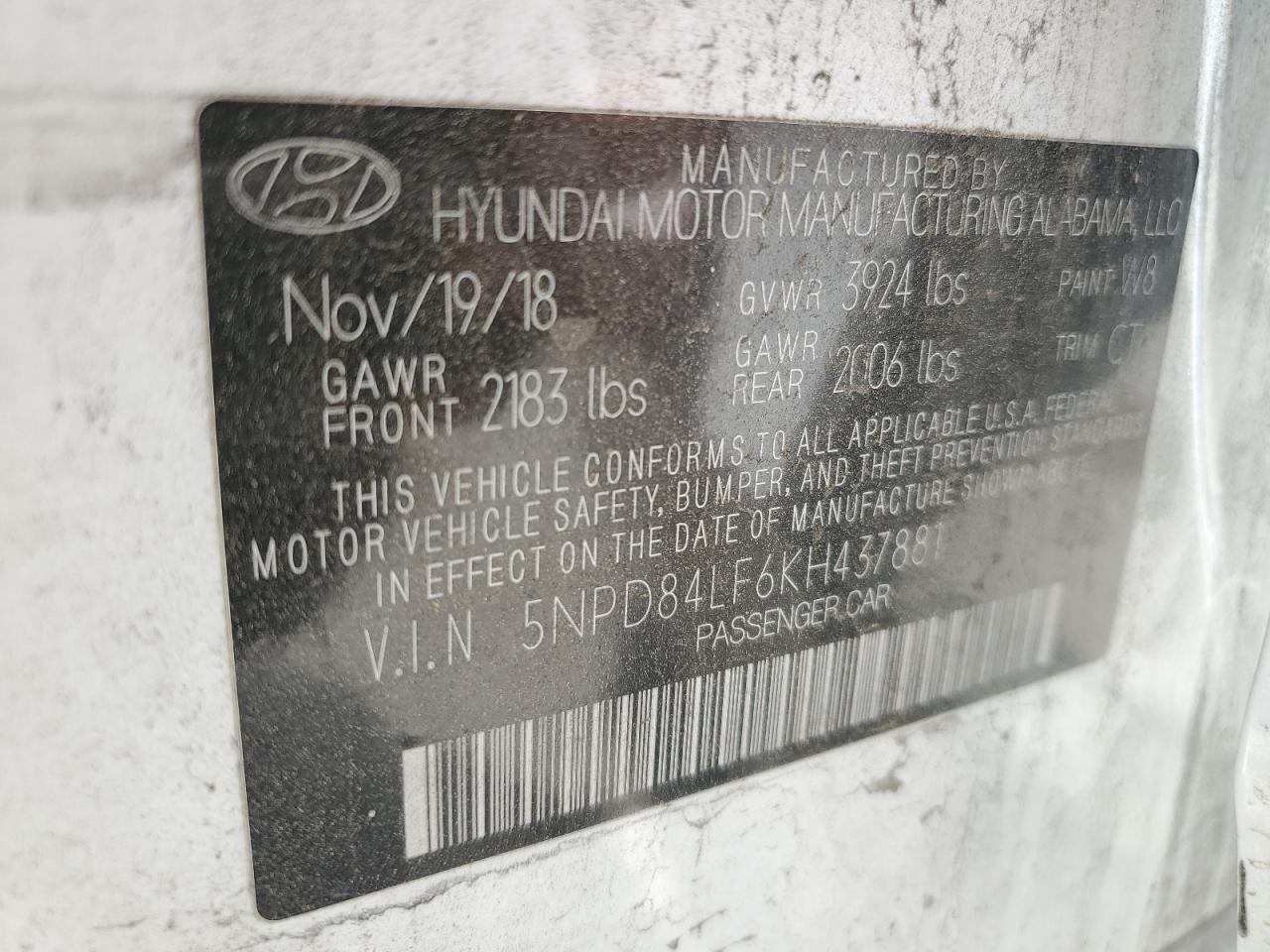 5NPD84LF6KH437881 2019 Hyundai Elantra Sel