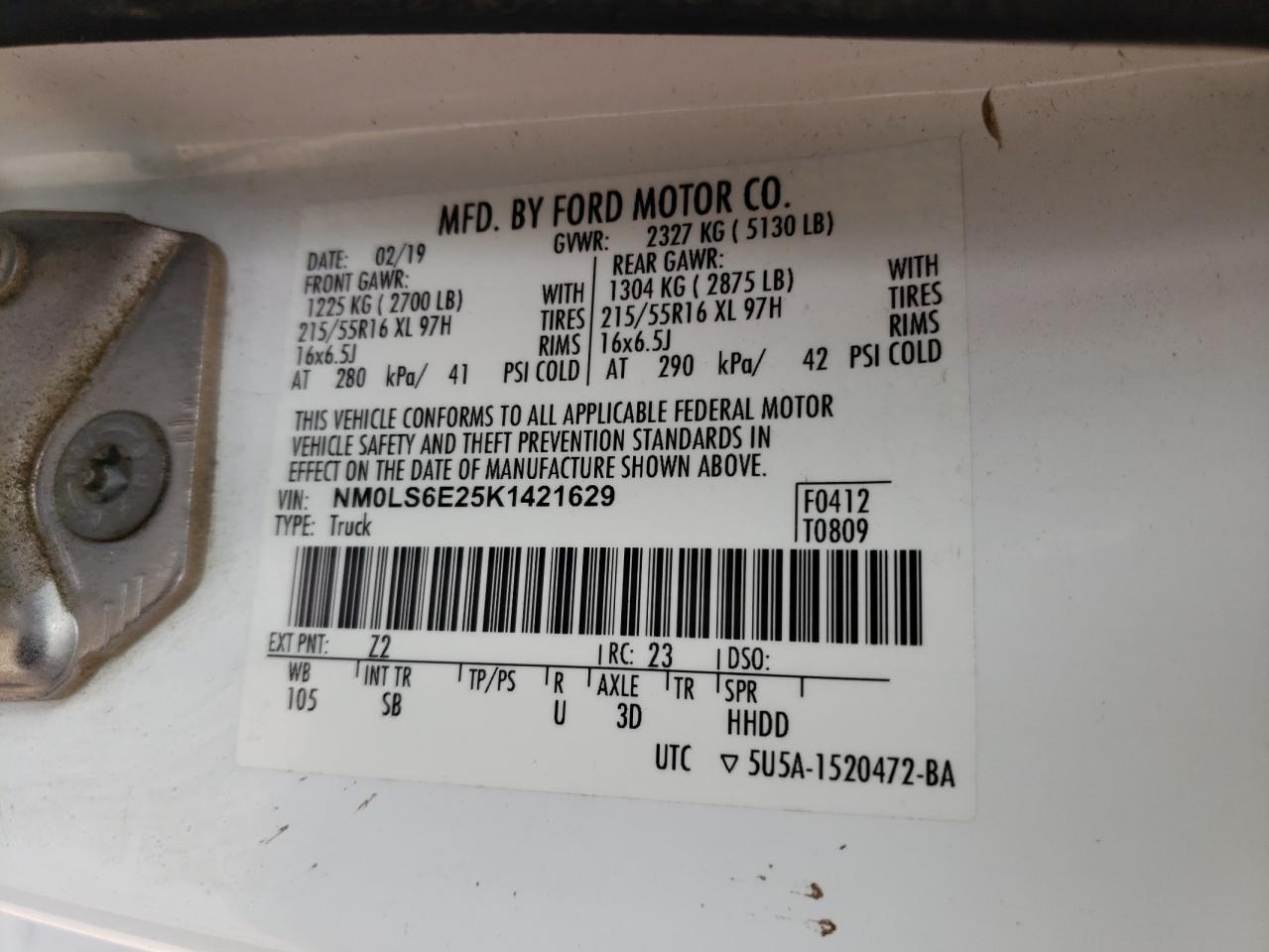 NM0LS6E25K1421629 2019 Ford Transit Connect Xl