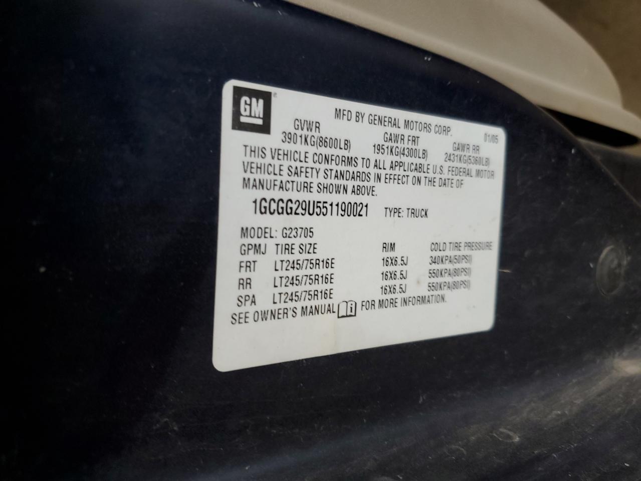 1GCGG29U551190021 2005 Chevrolet Express G2500