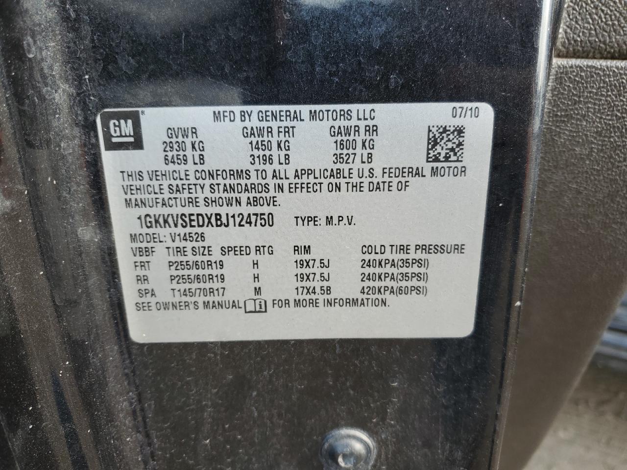 1GKKVSEDXBJ124750 2011 GMC Acadia Slt-2