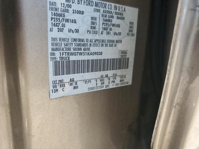 2001 Ford F150 Supercrew VIN: 1FTRW07W51KA09038 Lot: 60751854