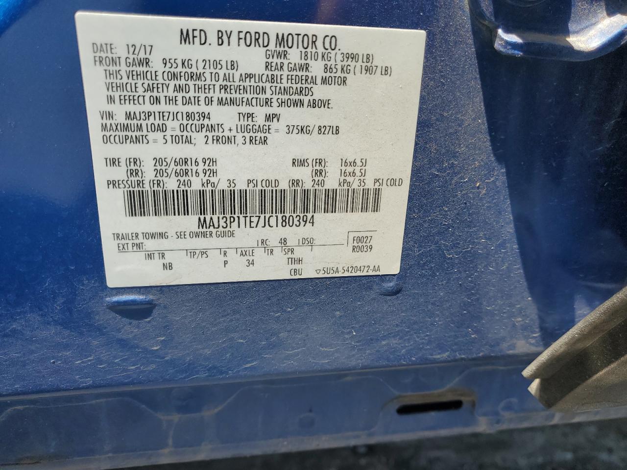 MAJ3P1TE7JC180394 2018 Ford Ecosport Se