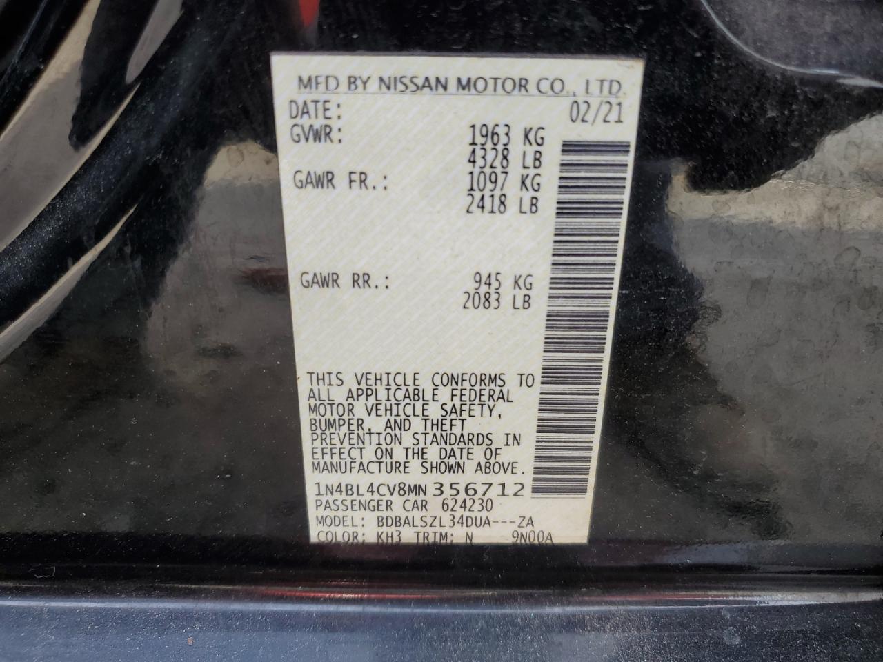 1N4BL4CV8MN356712 NISSAN ALTIMA 2021