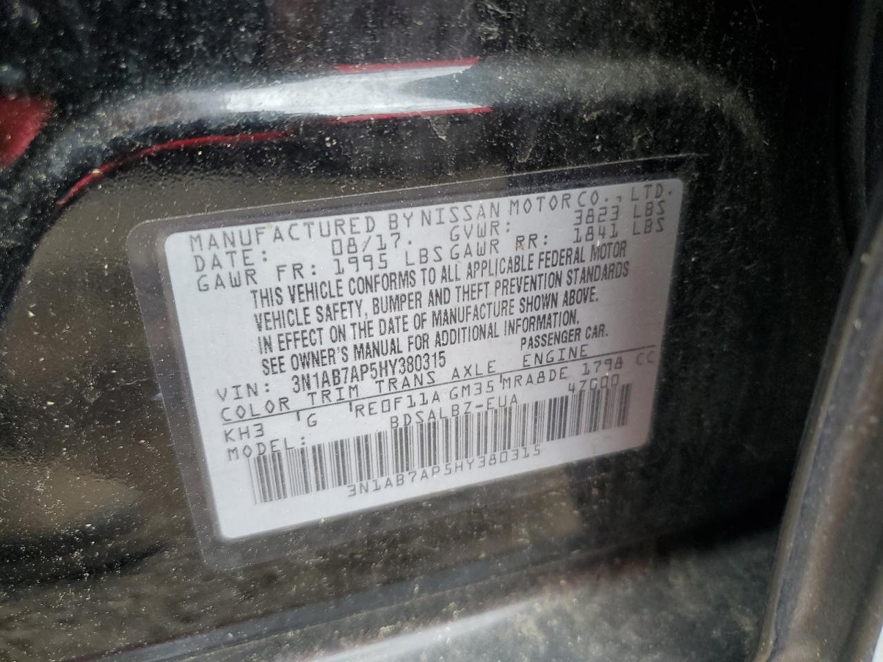 3N1AB7AP5HY380315 2017 Nissan Sentra S