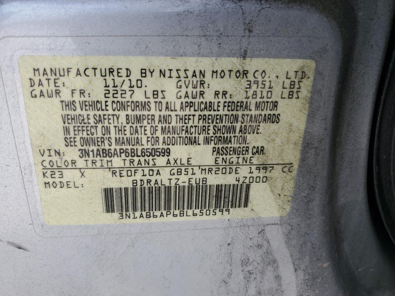 3N1AB6AP6BL650599 2011 Nissan Sentra 2.0