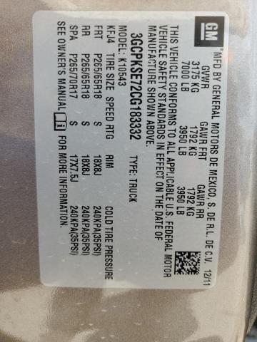 2012 Chevrolet Silverado K1500 Lt VIN: 3GCPKSE72CG183332 Lot: 57870414