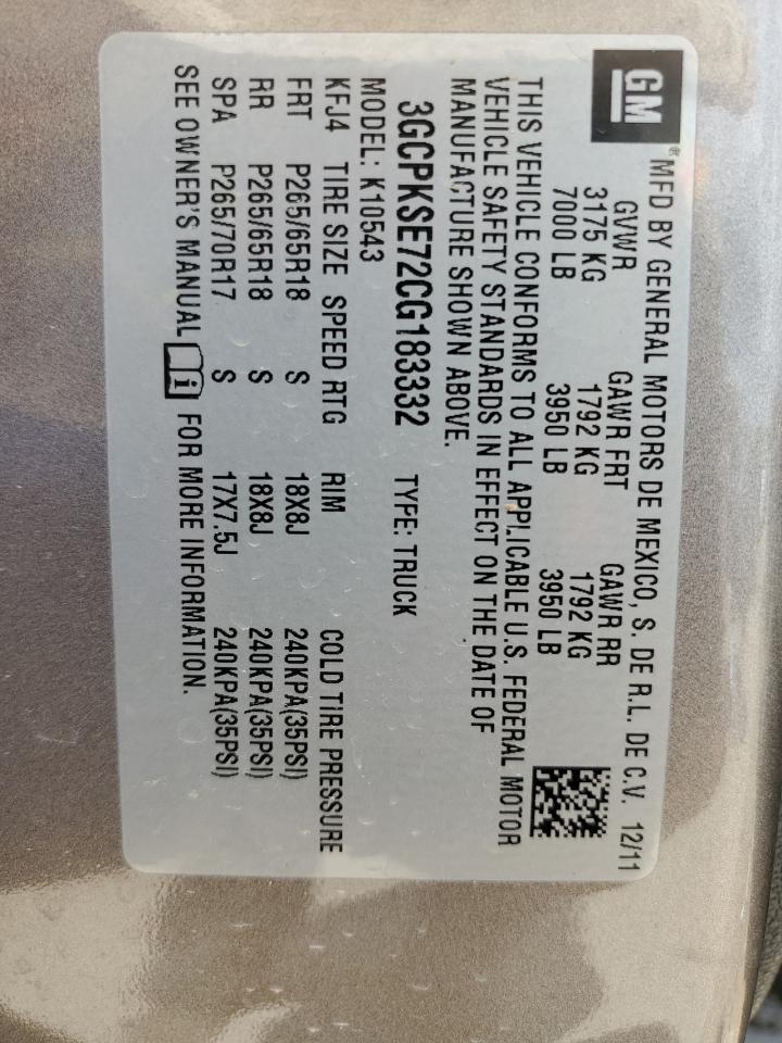 3GCPKSE72CG183332 2012 Chevrolet Silverado K1500 Lt