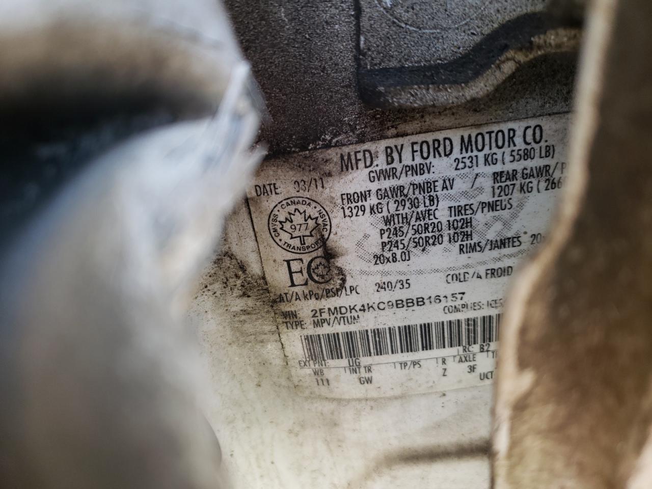 2FMDK4KC9BBB16157 2011 Ford Edge Limited