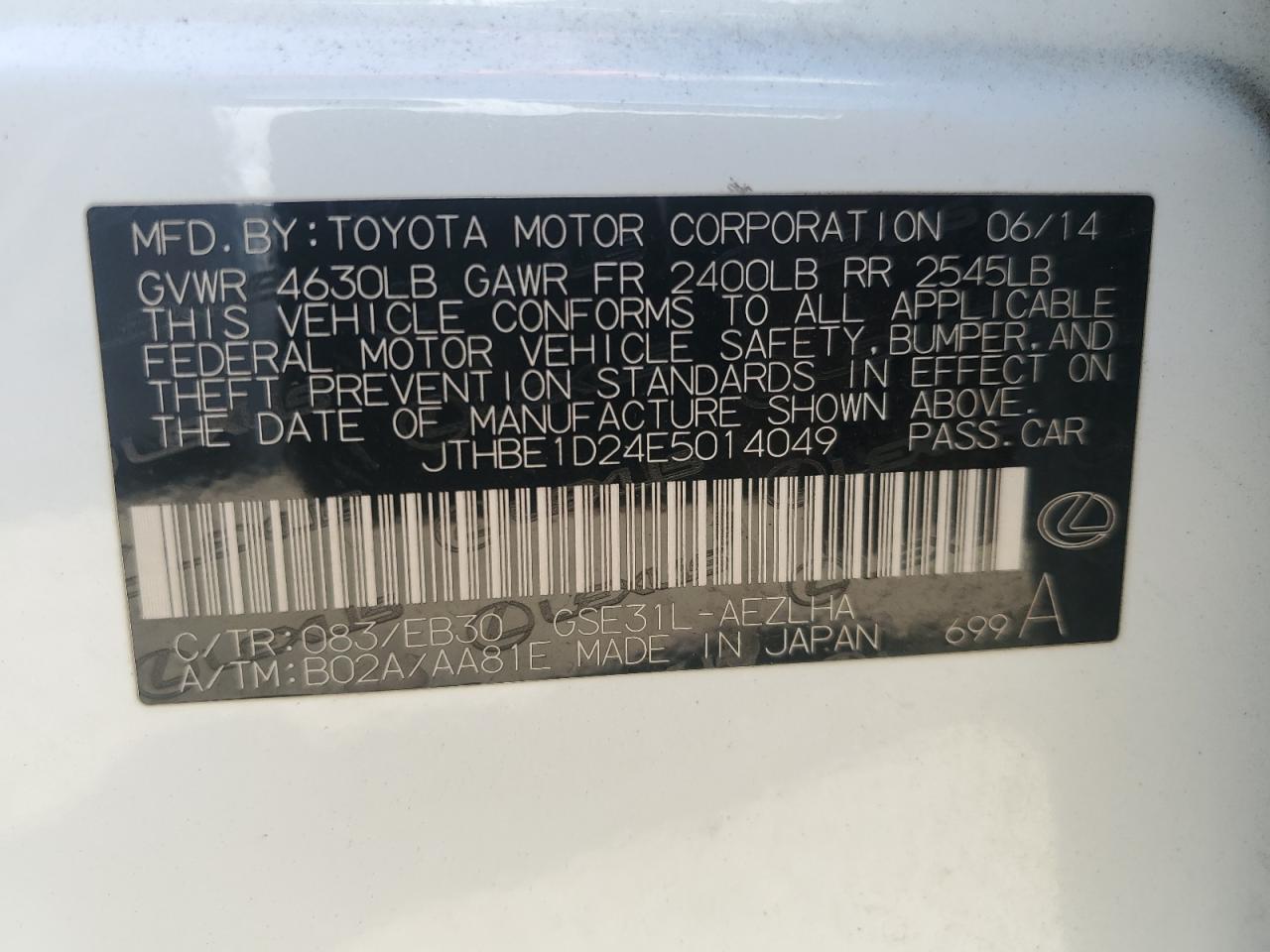 JTHBE1D24E5014049 2014 Lexus Is 350