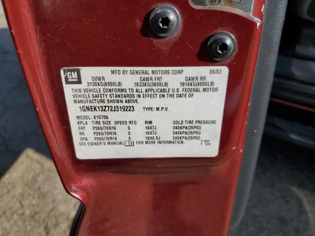 2002 Chevrolet Tahoe K1500 VIN: 1GNEK13Z72J319223 Lot: 57891884