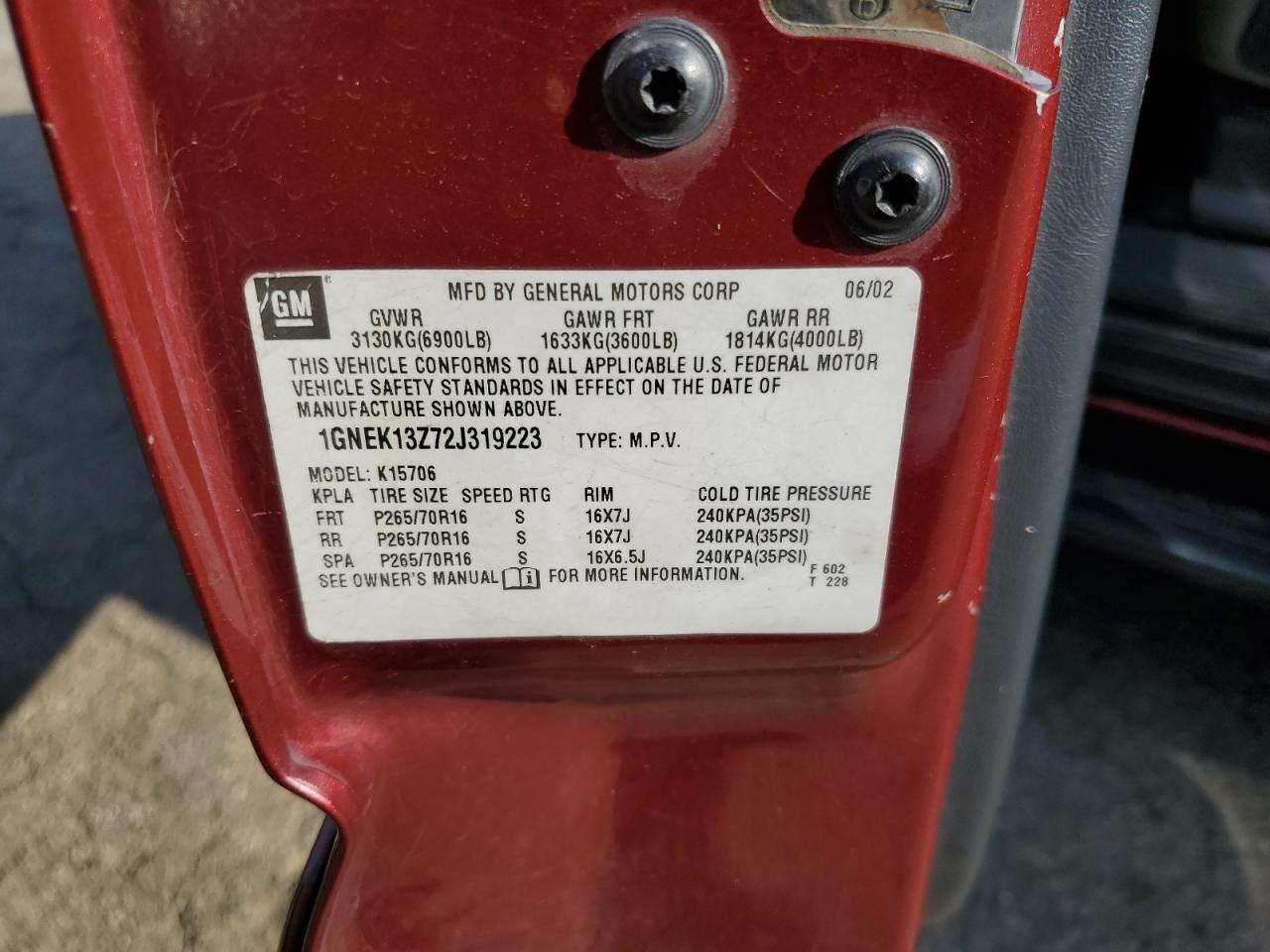 1GNEK13Z72J319223 2002 Chevrolet Tahoe K1500