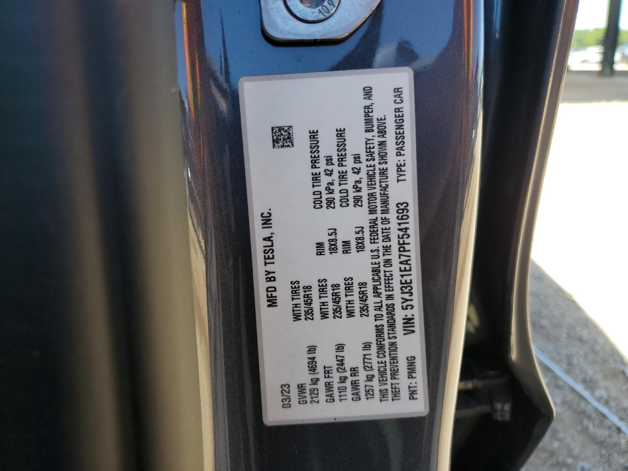 5YJ3E1EA7PF541693 2023 Tesla Model 3