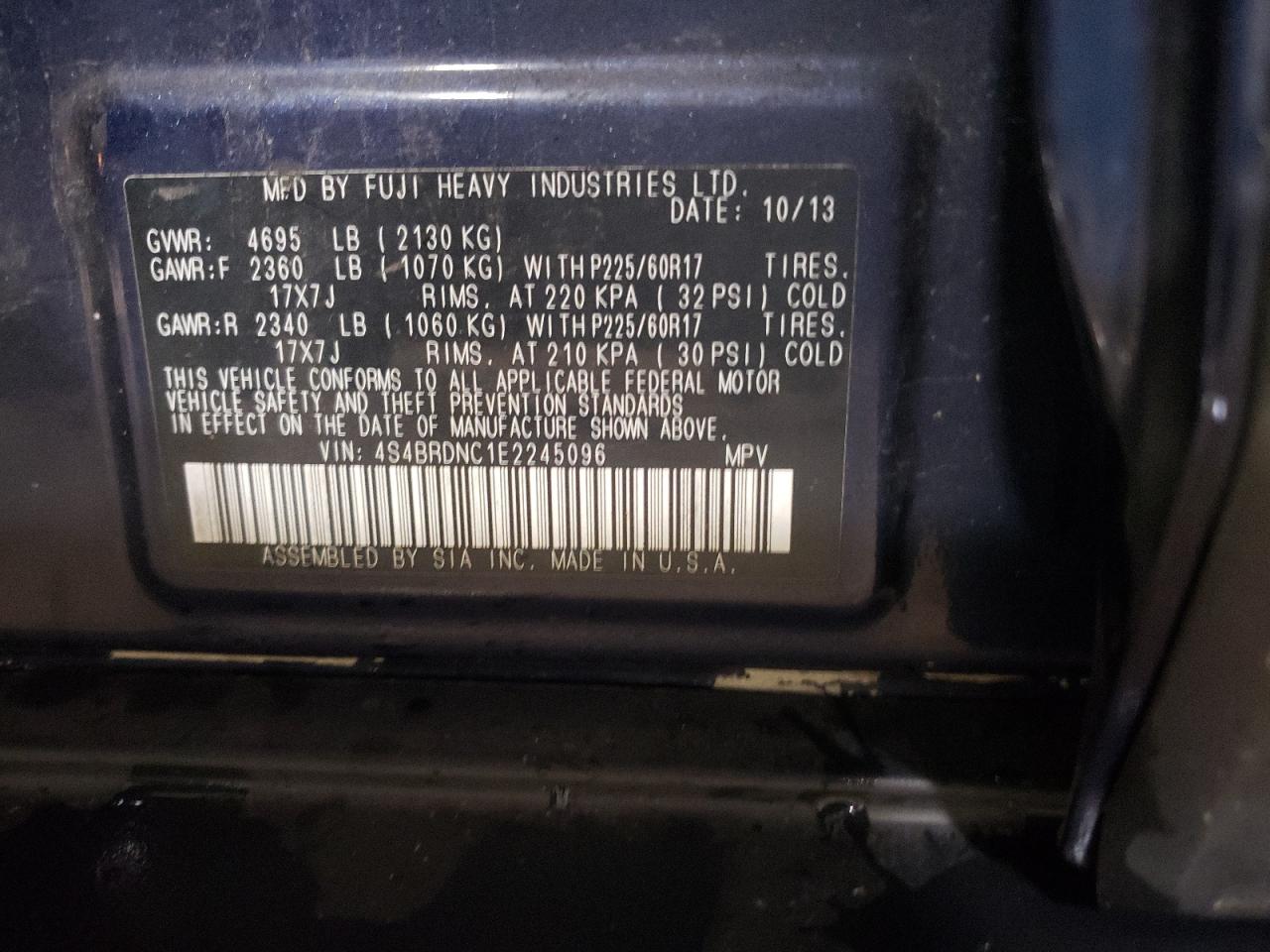 4S4BRDNC1E2245096 2014 Subaru Outback 3.6R Limited