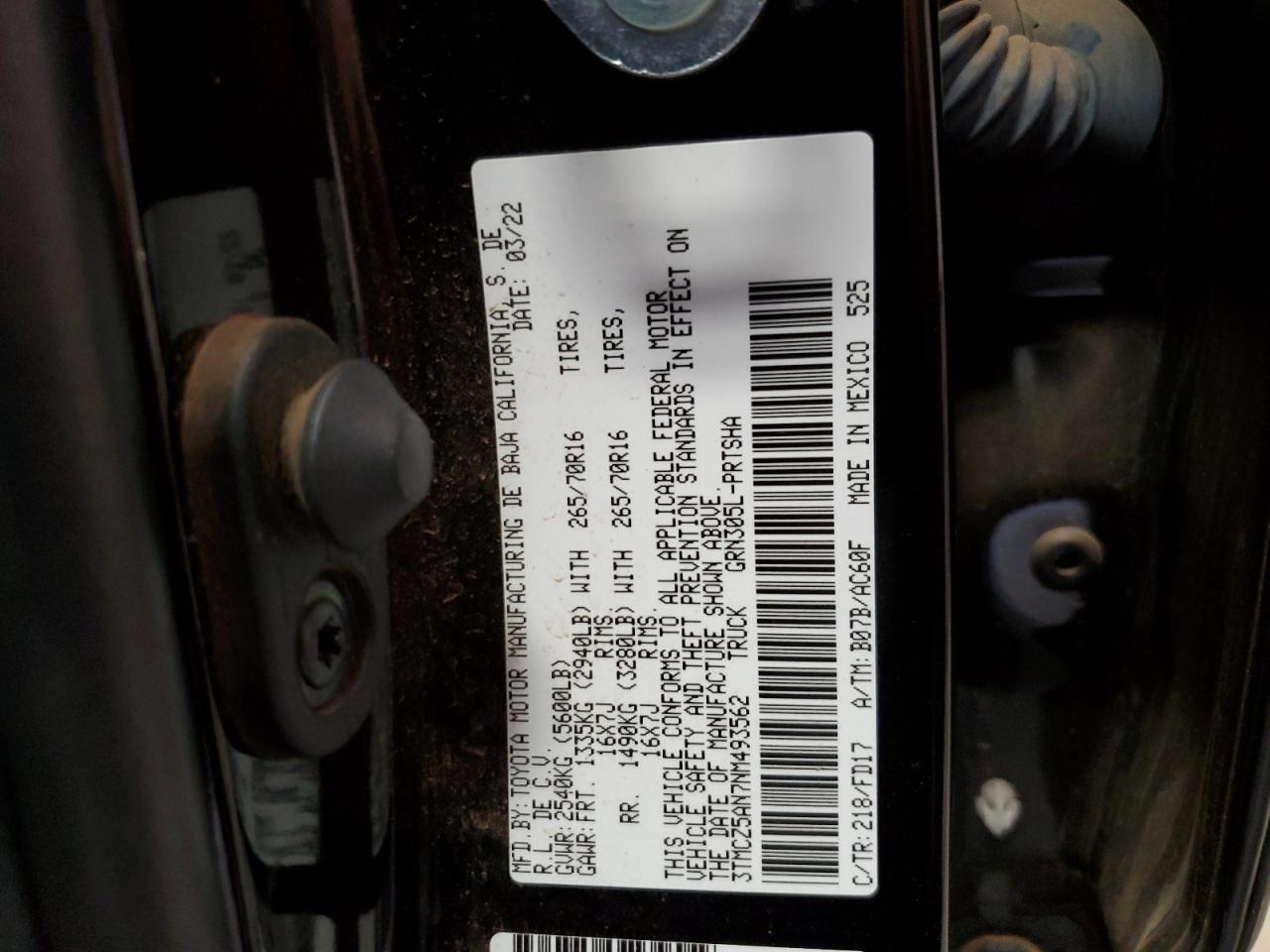 3TMCZ5AN7NM493562 2022 Toyota Tacoma Double Cab