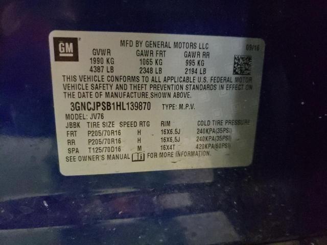 2017 Chevrolet Trax 1Lt VIN: 3GNCJPSB1HL139870 Lot: 57462984