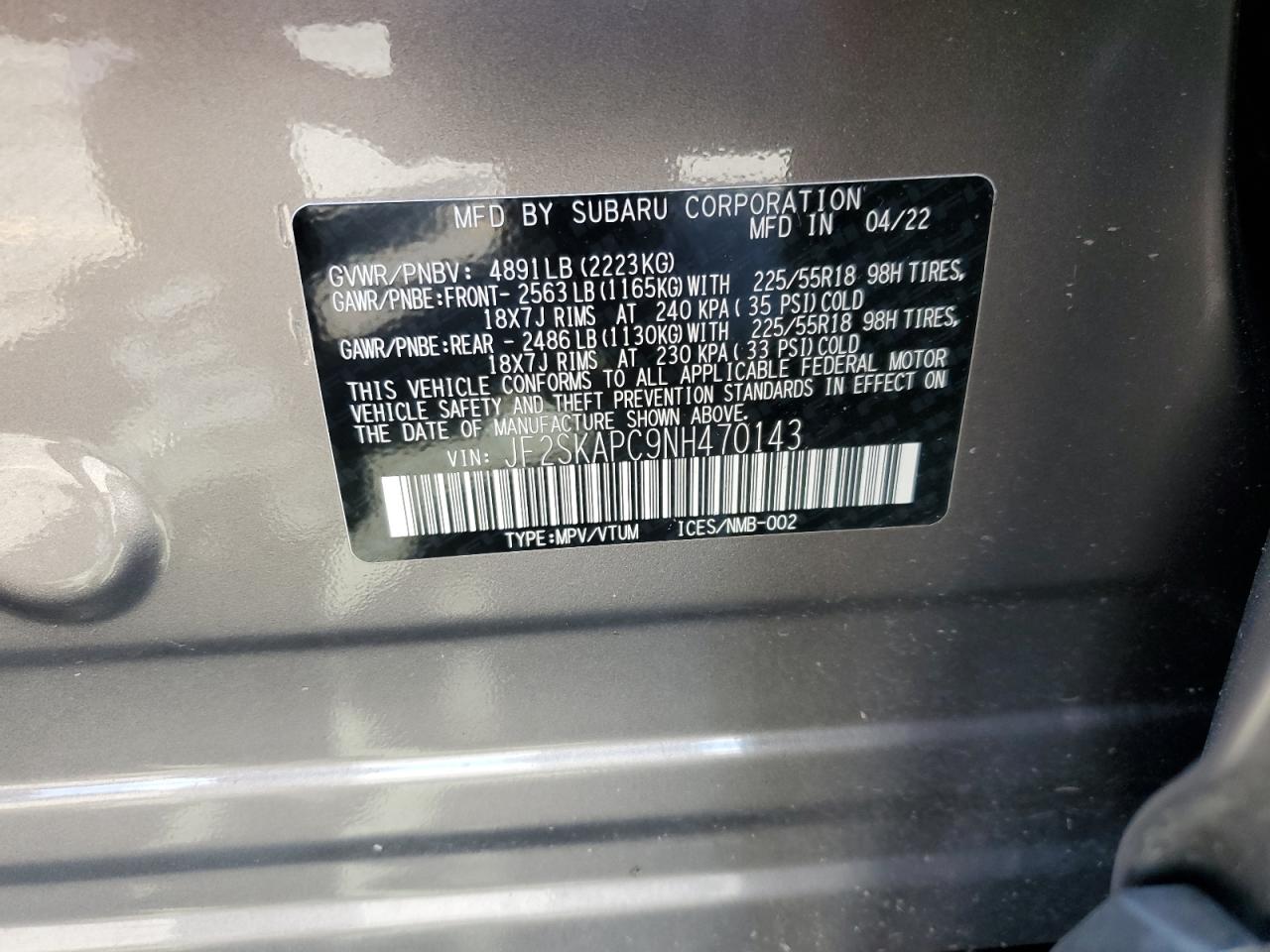 JF2SKAPC9NH470143 2022 Subaru Forester Limited