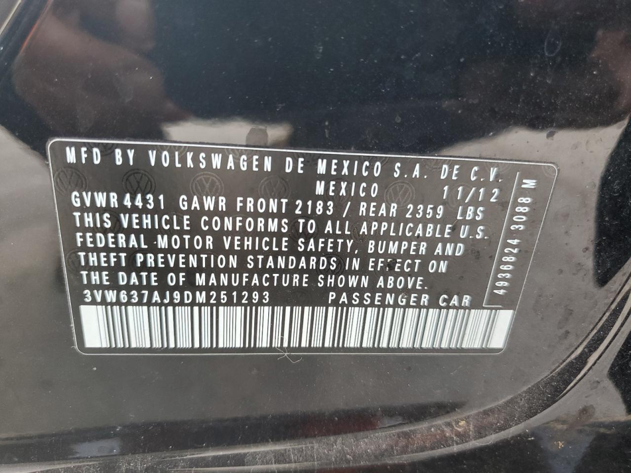 3VW637AJ9DM251293 2013 Volkswagen Jetta Hybrid