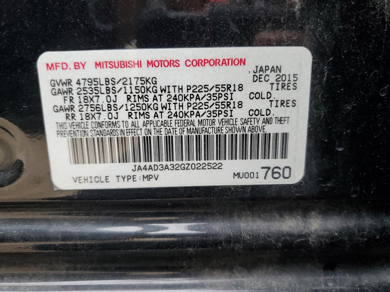 JA4AD3A32GZ022522 2016 Mitsubishi Outlander Se