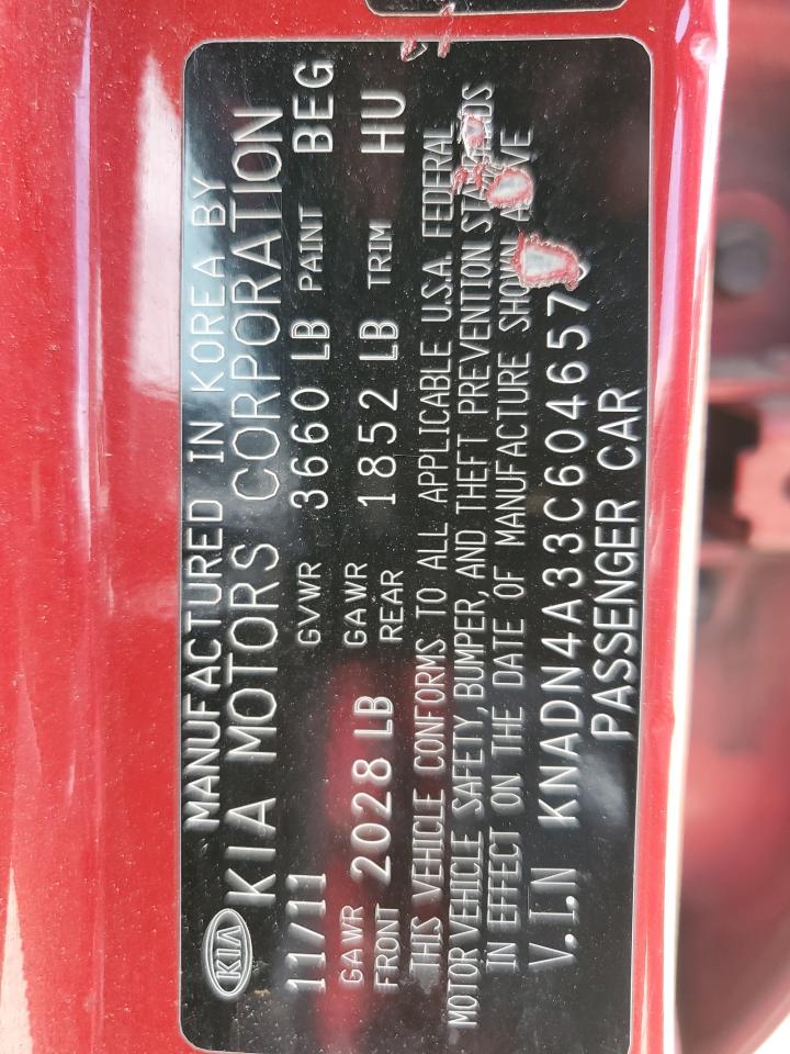 KNADN4A33C6046570 2012 Kia Rio Ex