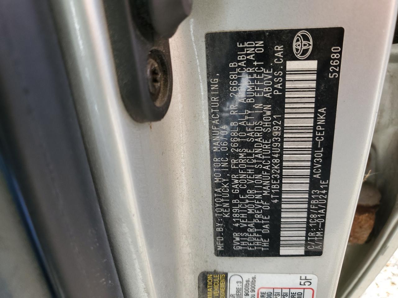 4T1BE32K84U939921 2004 Toyota Camry Le