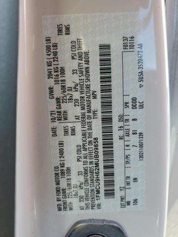 2021 Ford Escape Sel VIN: 1FMCU9H62MUB09858 Lot: 59093654