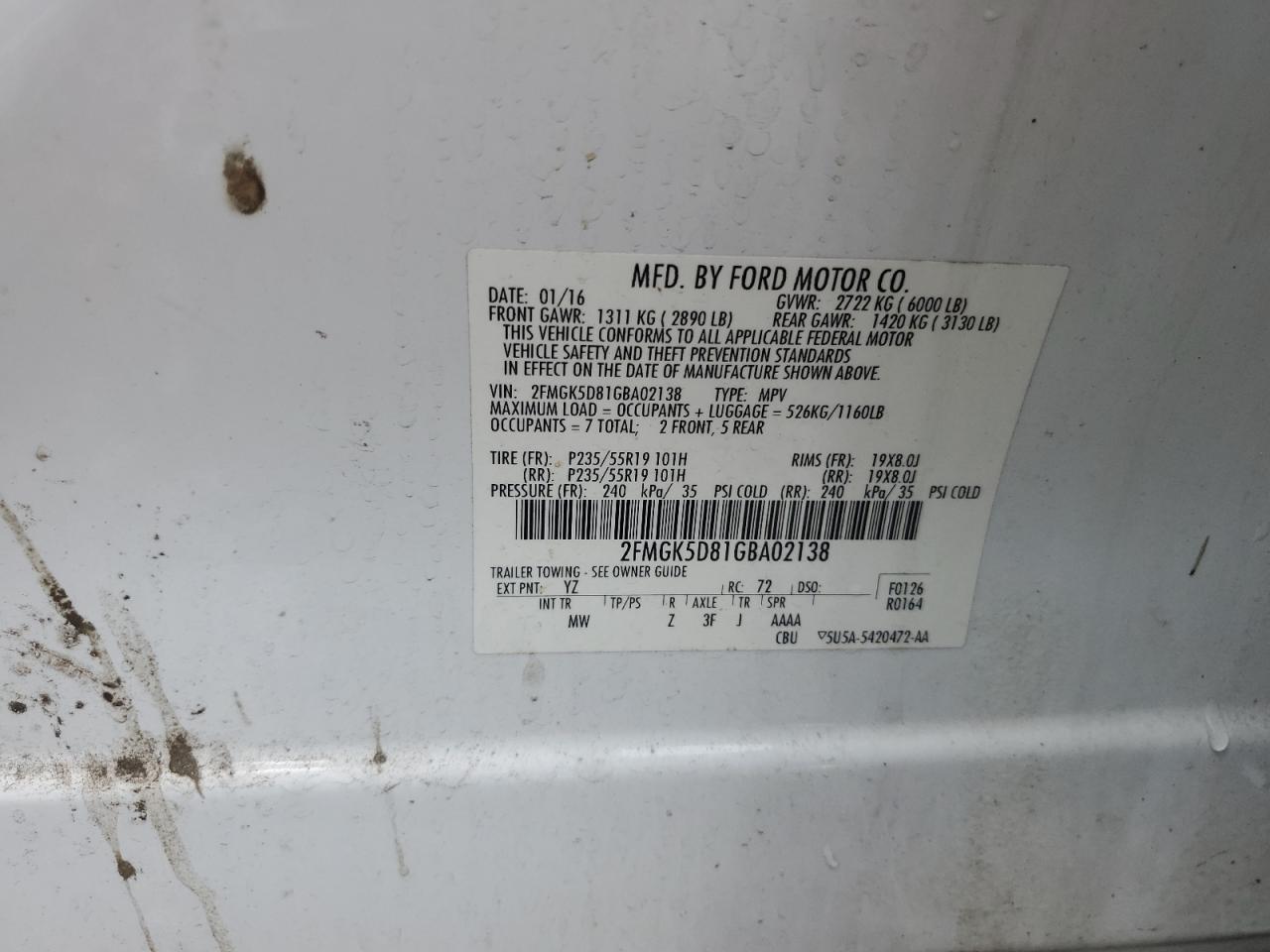 2FMGK5D81GBA02138 2016 Ford Flex Limited