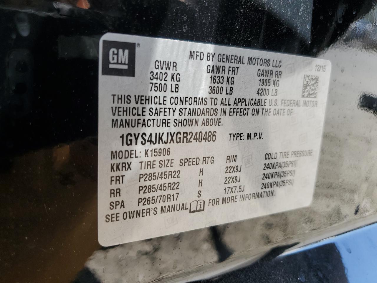 1GYS4JKJXGR240486 2016 Cadillac Escalade Esv Premium