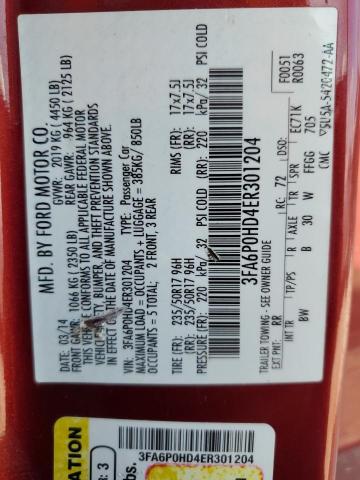 2014 Ford Fusion Se VIN: 3FA6P0HD4ER301204 Lot: 59181184