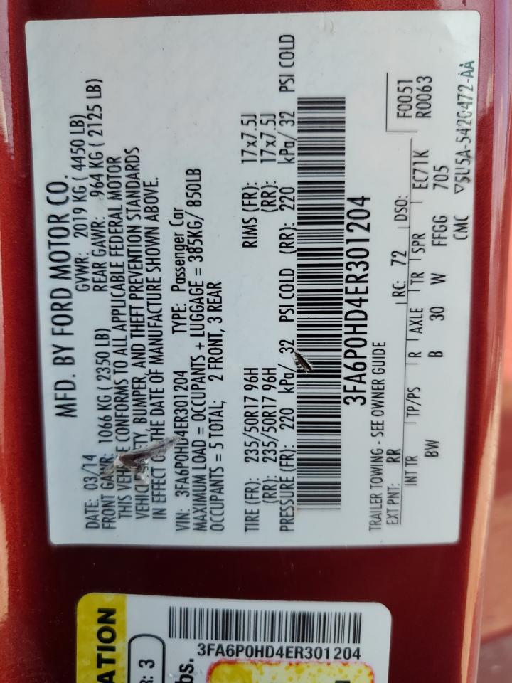 3FA6P0HD4ER301204 2014 Ford Fusion Se