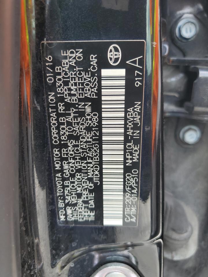 JTDKDTB32G1121980 2016 Toyota Prius C