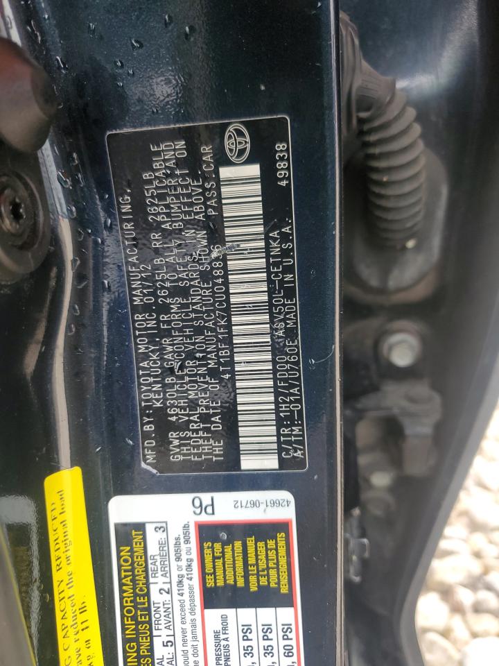 4T1BF1FK7CU048836 2012 Toyota Camry Base